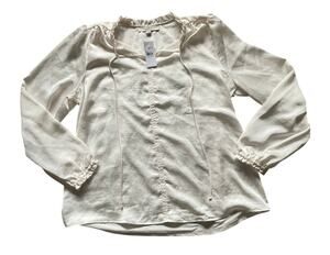 Loft Womens/Teen White Mixed Media Ruffle Tie Neck Blouse Size Large Flowy